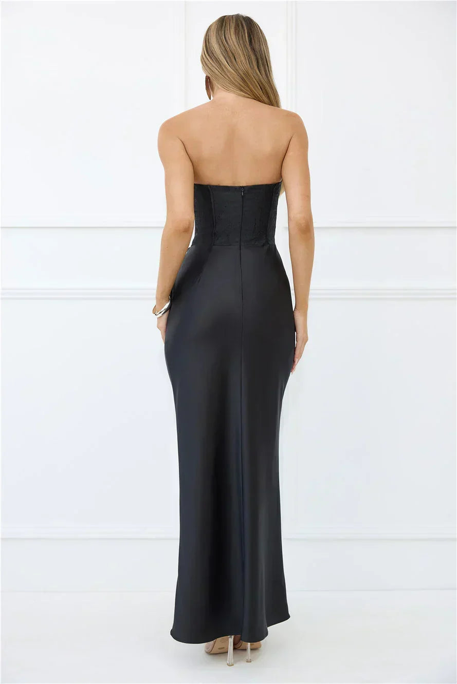 Dressed To Dazzle Strapless Satin Maxi Dress Blue