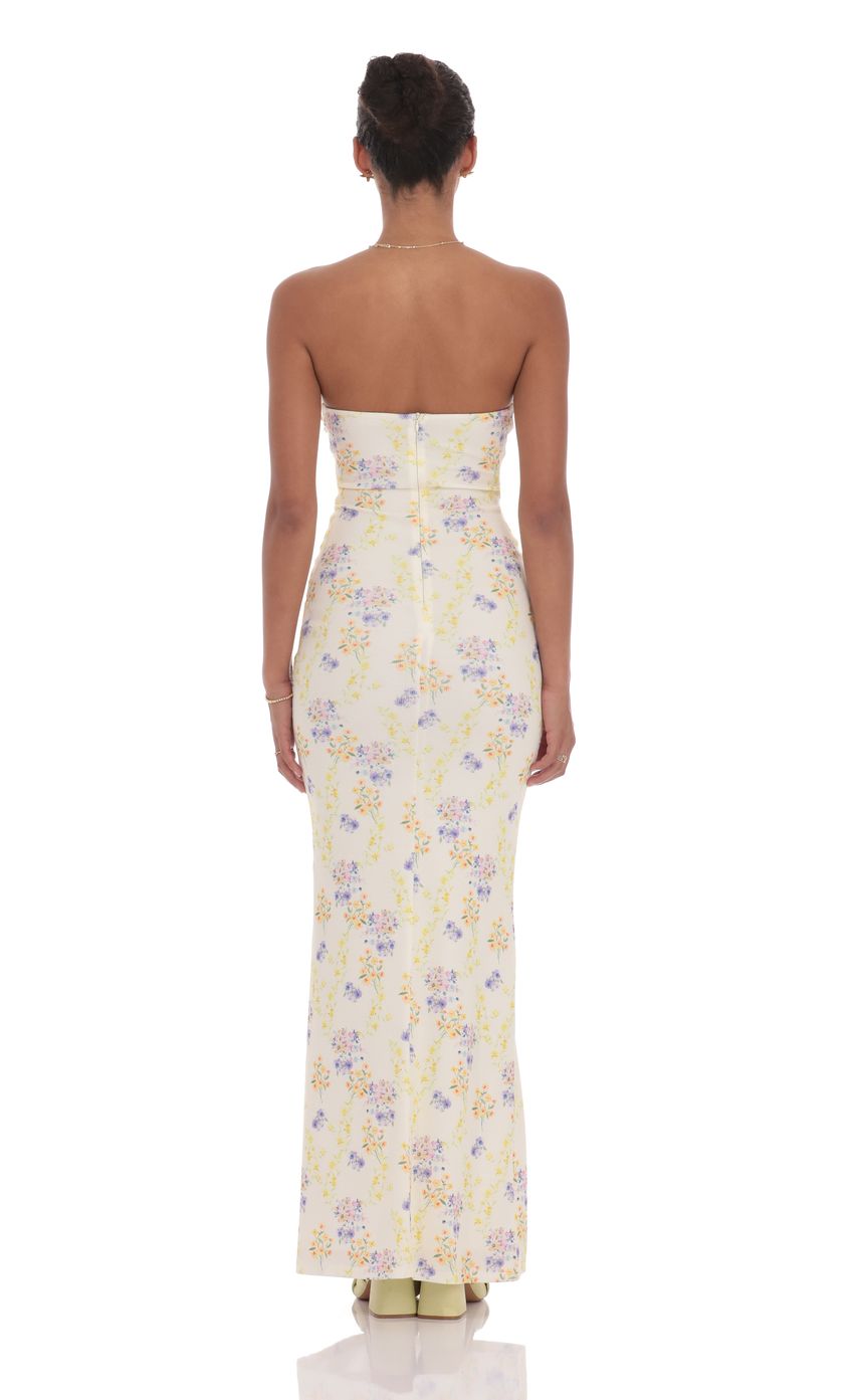 Floral Ribbed Cutout Twist Maxi Dress in Yellow