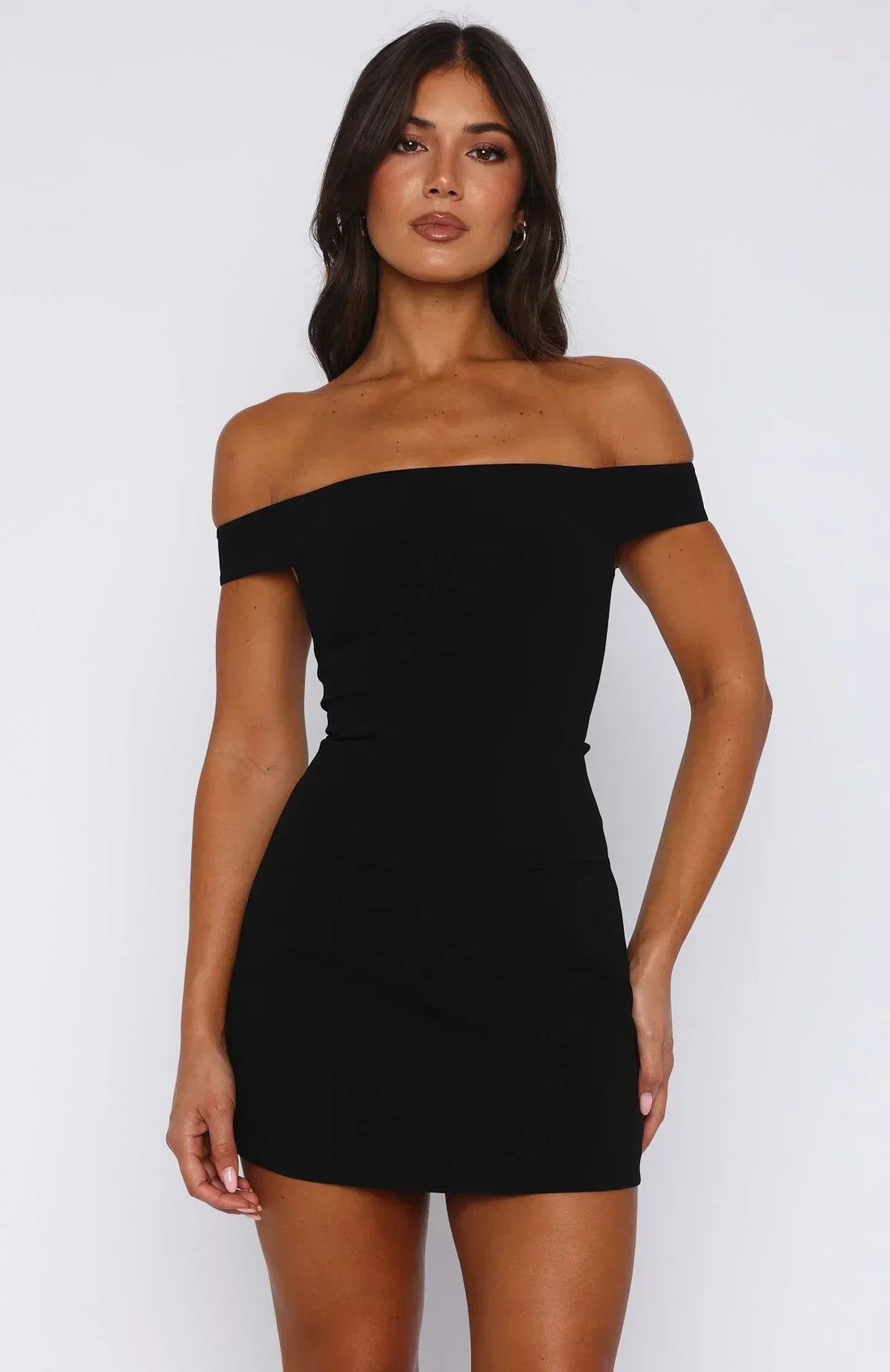 Private Planes Off Shoulder Mini Dress Black
