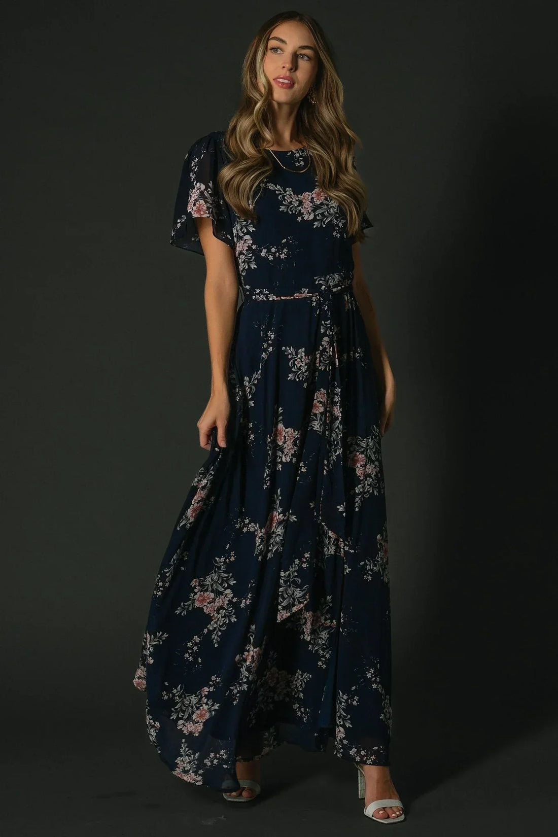 Naomi Short Sleeve Maxi Dress | Navy Floral