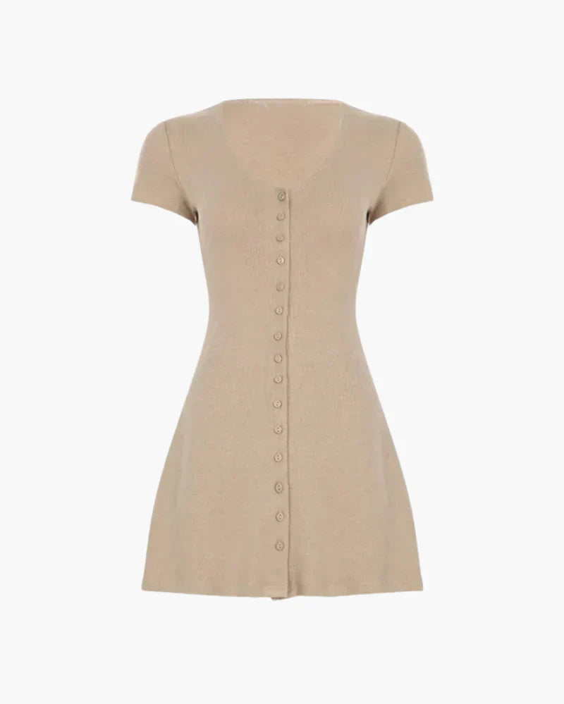 Duttini | Ribbed Contour Buttoned Mini Dress