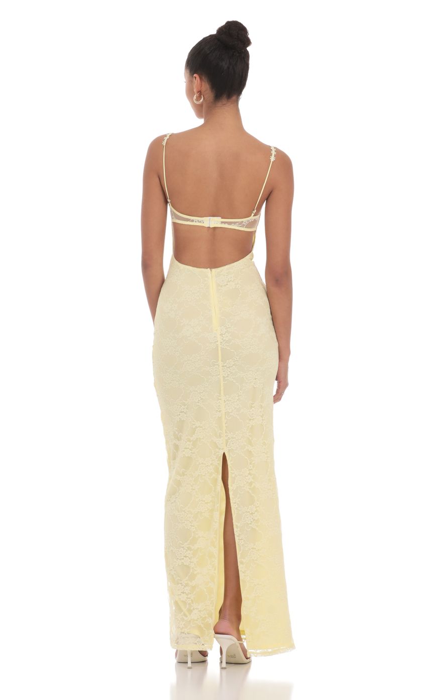 Lace Floral Trim Maxi Dress in Yellow