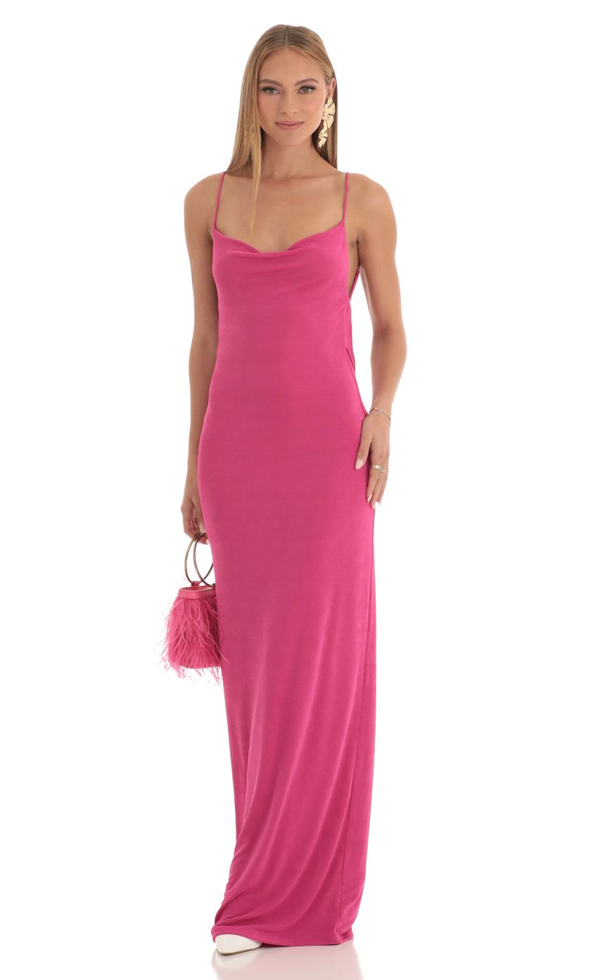Draped Back Maxi Dress in Pink