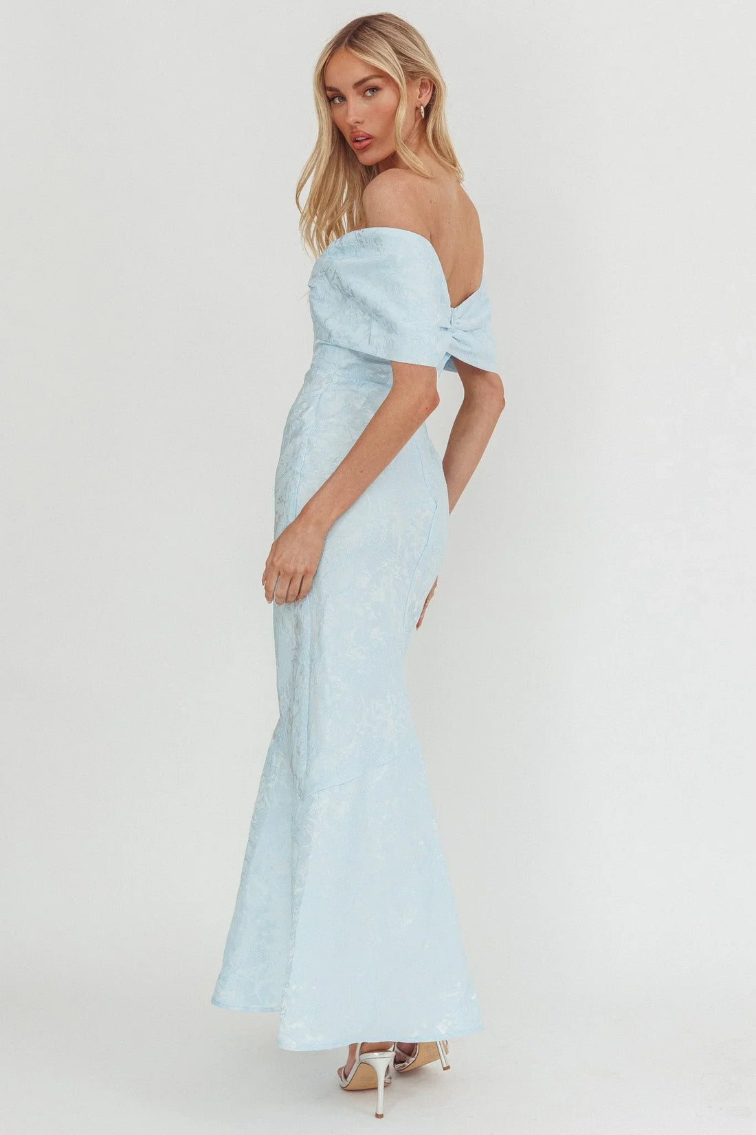 Fairytales Off-Shoulder Jacquard Maxi Dress Blue