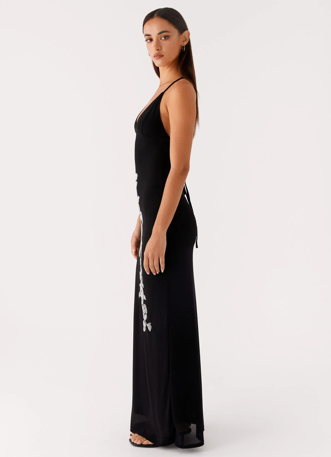 Beki Beaded Mesh Maxi Dress - Black