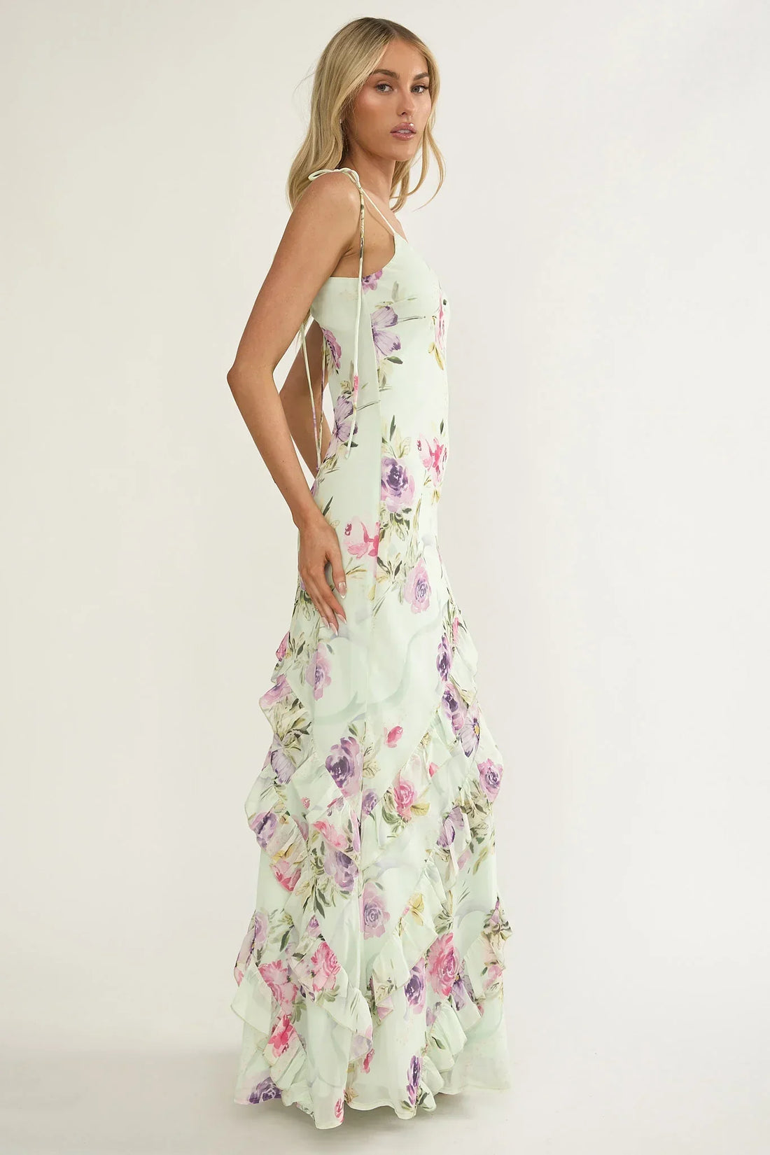 Dreamy Day Ruffle Trim Maxi Dress Mint Floral