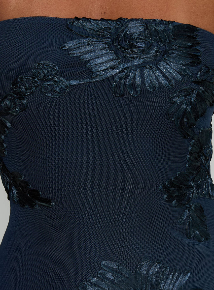 Maribeth Strapless Floral Maxi Dress Navy