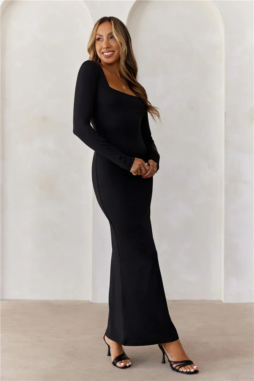 Base Embrace Shape Long Sleeve Maxi Dress Black