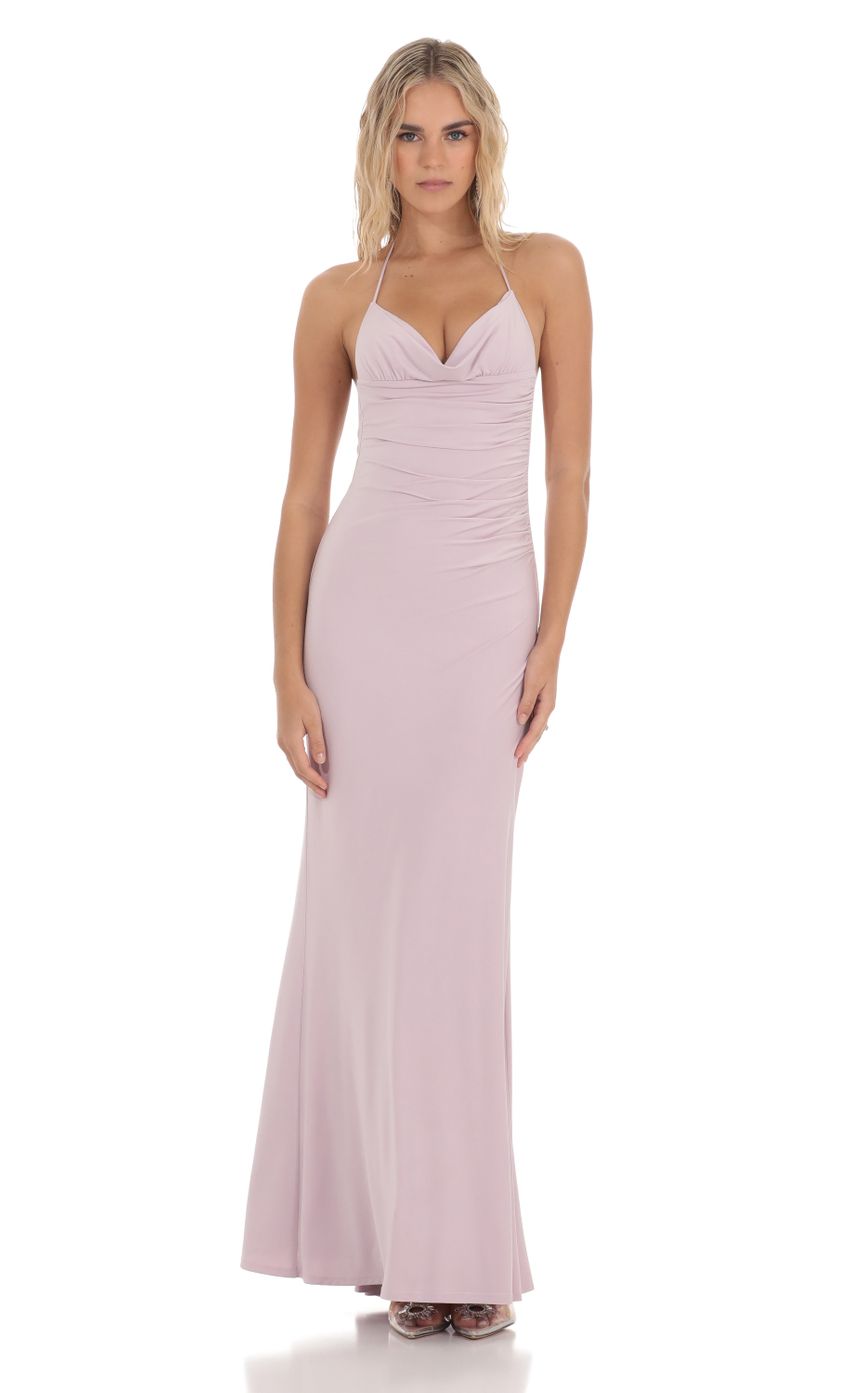 Halter Open Back Butterfly Maxi Dress in Lilac