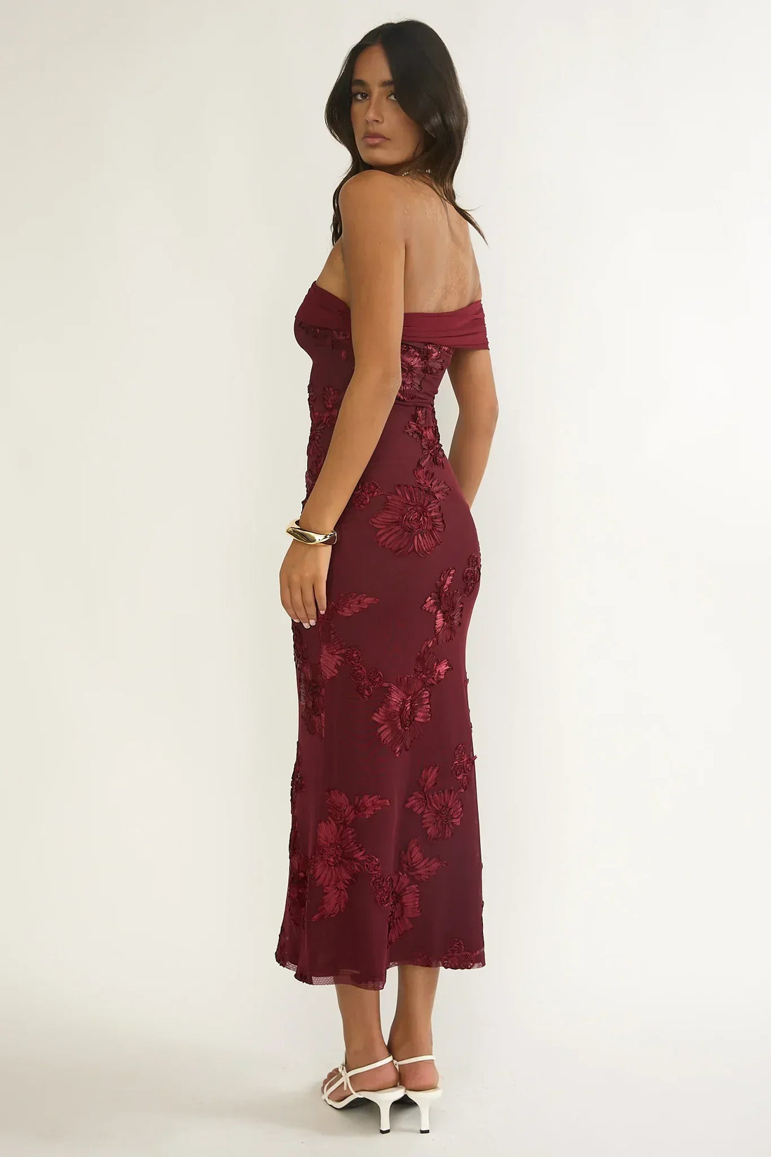 Gala One-Shoulder Maxi Dress Embellished Wine