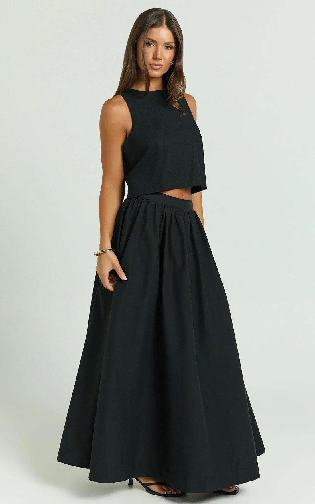 Preston Maxi Skirt - Gathered Waist Full Skirt in Black