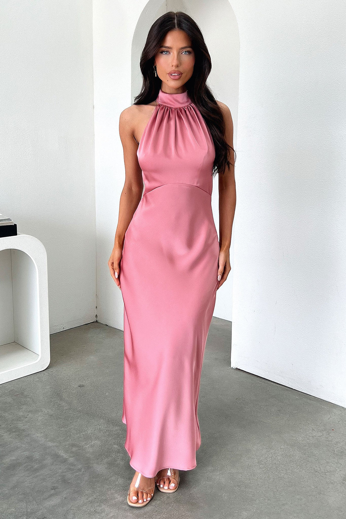 Daphne High Neck Maxi Dress - Rose