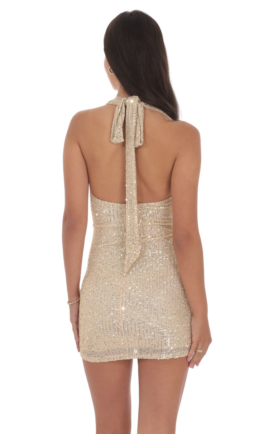 Sequin Halter Dress in Gold