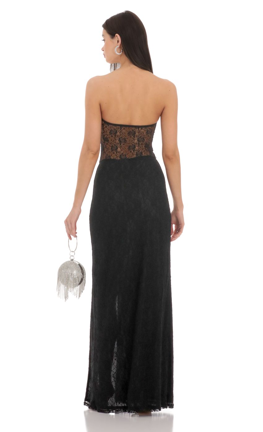 Lace Cutout Strapless Maxi Dress in Black