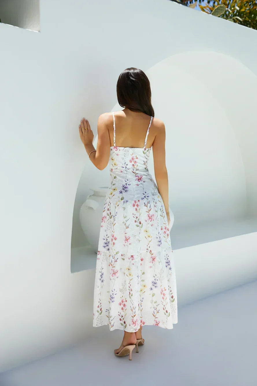 Luminous Field Floral Maxi Dress White