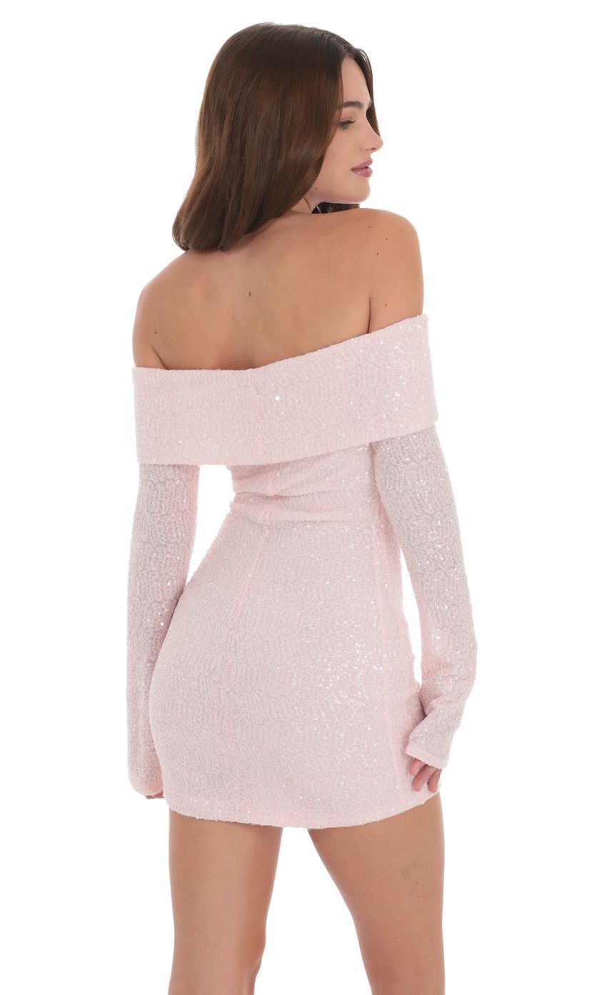 Sequin Off Shoulder Dress in Pink