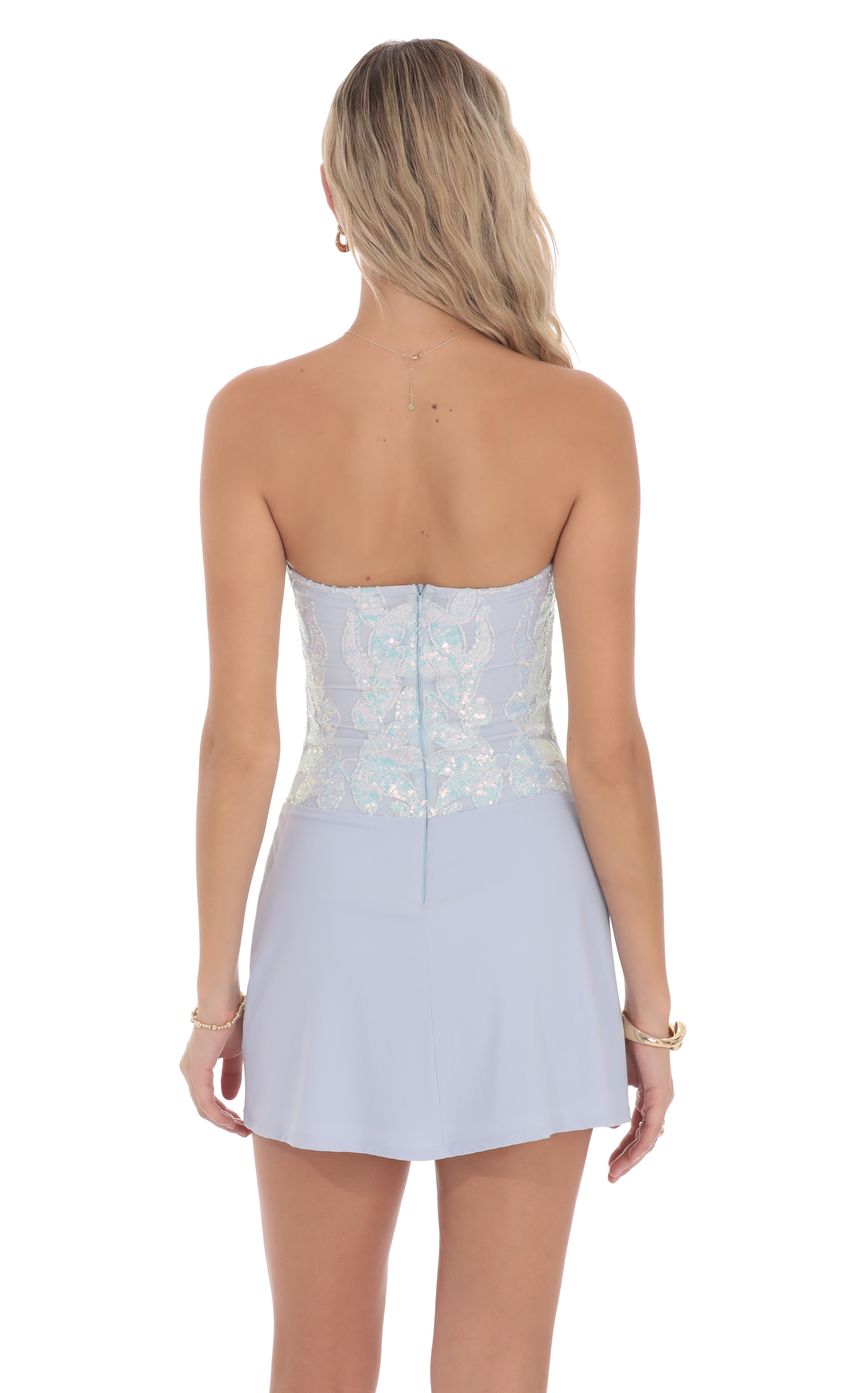 Sequin Draped Waist Dress in Pastel Blue