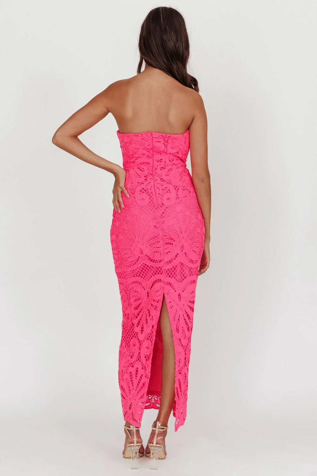 Bia Strapless Lace Embroidered Maxi Dress Hot Pink