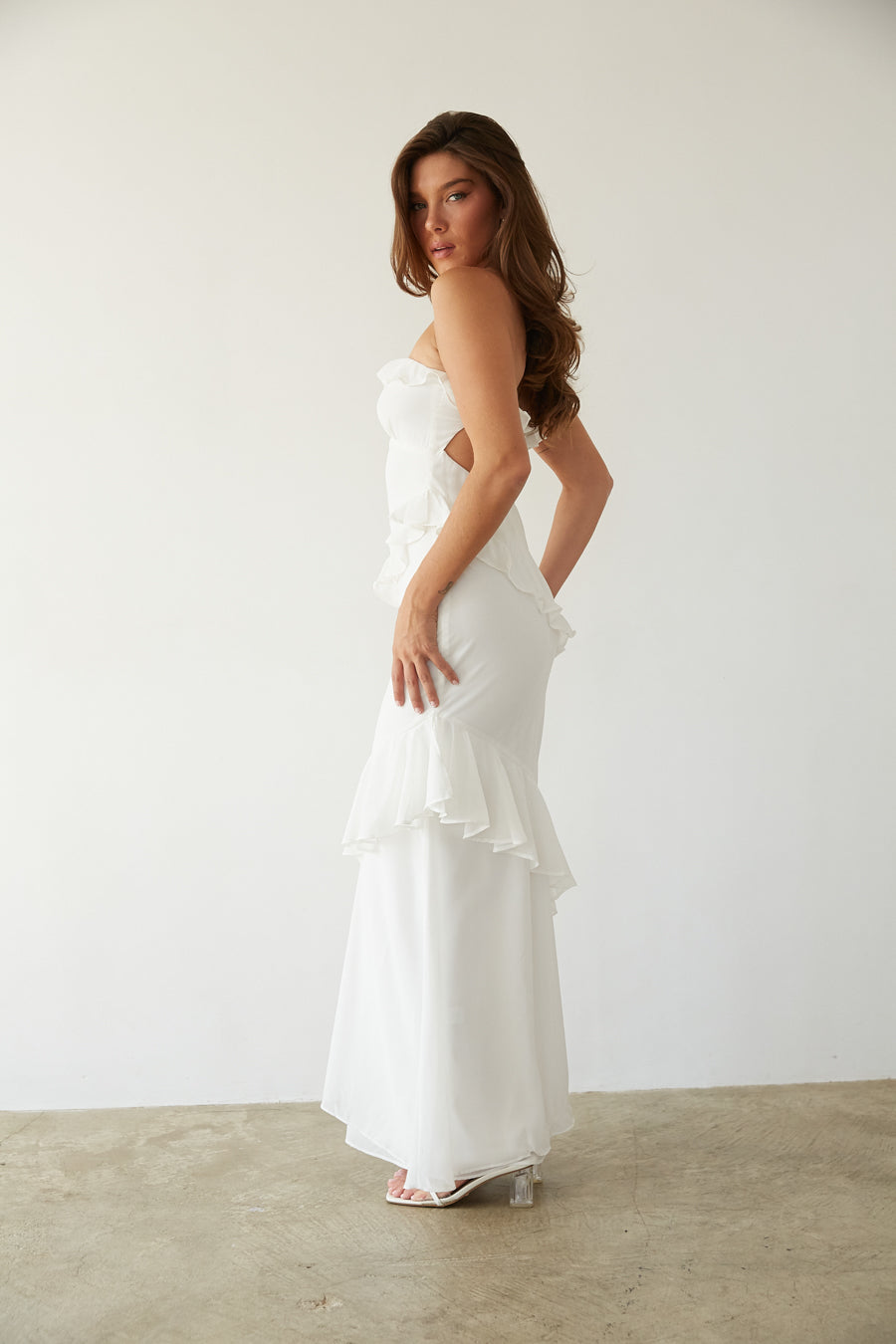 Jana Ruffle Open Back Maxi Dress
